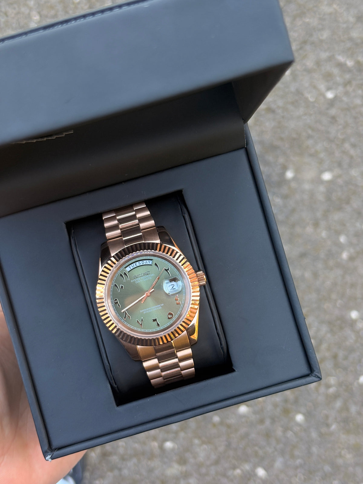 Seiko Olive Green Arabic Day-date