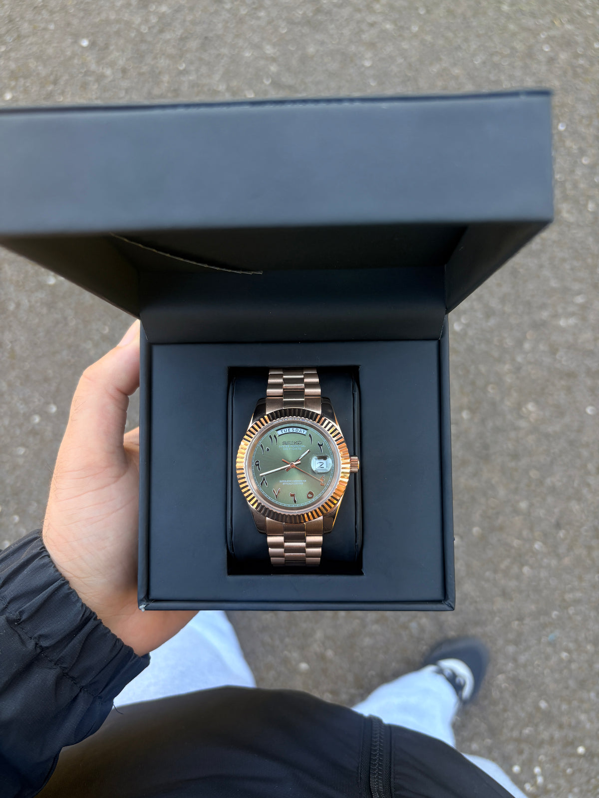 Seiko Olive Green Arabic Day-date